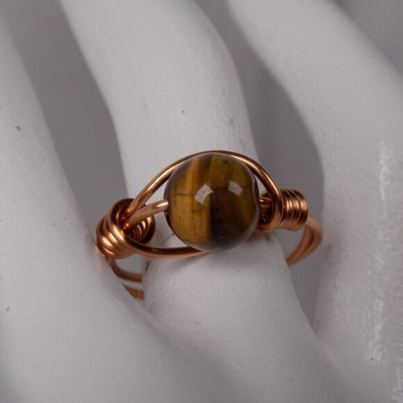 Tiger's eye stone wire wrapped ring size 7.5 - Picture 1 of 6